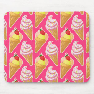 Kawaii pink pattern with strawberry ice cream mouse pad