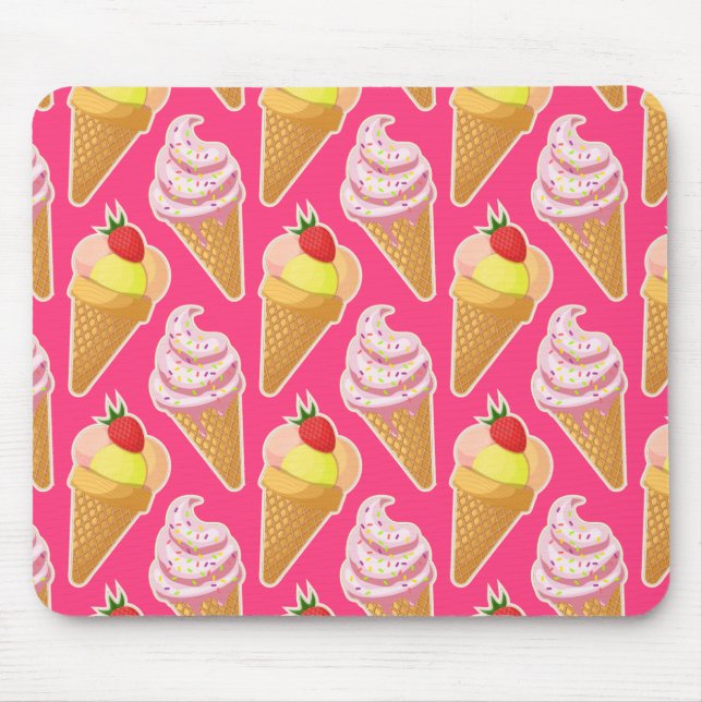 Kawaii pink pattern with strawberry ice cream mouse pad (Front)