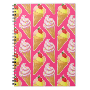 Kawaii pink pattern with strawberry ice cream notebook