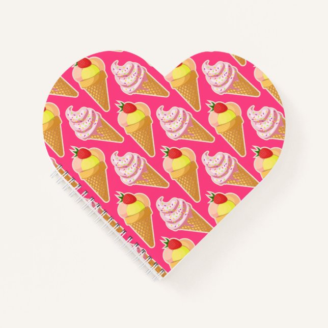 Kawaii pink pattern with strawberry ice cream  notebook (Front)