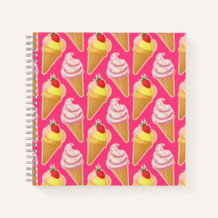 Kawaii pink pattern with strawberry ice cream  notebook