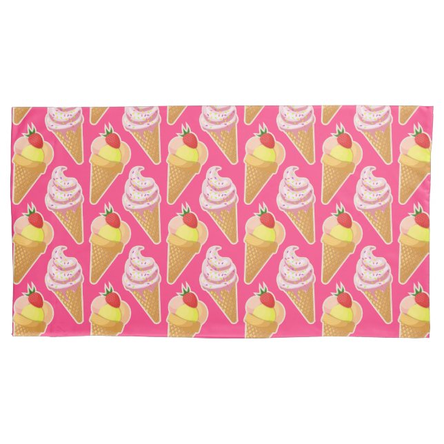 Kawaii pink pattern with strawberry ice cream  pillowcase (Front-Left)