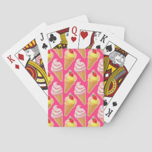 Kawaii pink pattern with strawberry ice cream  playing cards