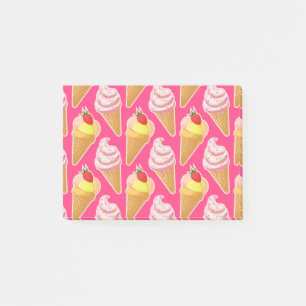Kawaii pink pattern with strawberry ice cream post-it notes