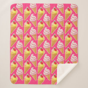 Kawaii pink pattern with strawberry ice cream sherpa blanket