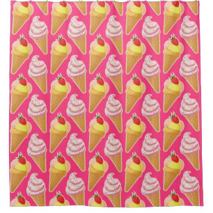 Kawaii pink pattern with strawberry ice cream shower curtain