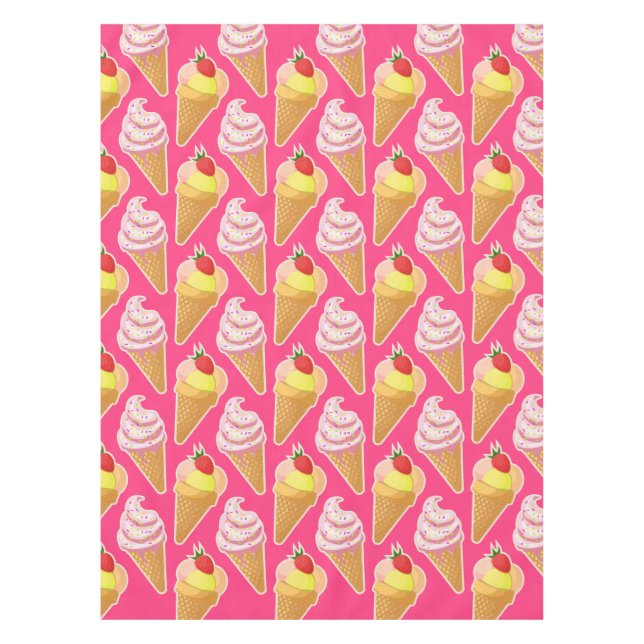 Kawaii pink pattern with strawberry ice cream tablecloth (Front)