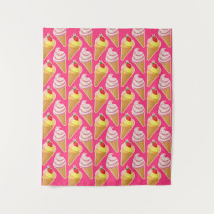 Kawaii pink pattern with strawberry ice cream  tapestry