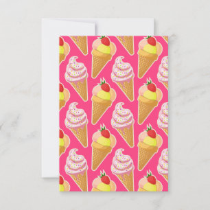 Kawaii pink pattern with strawberry ice cream thank you card