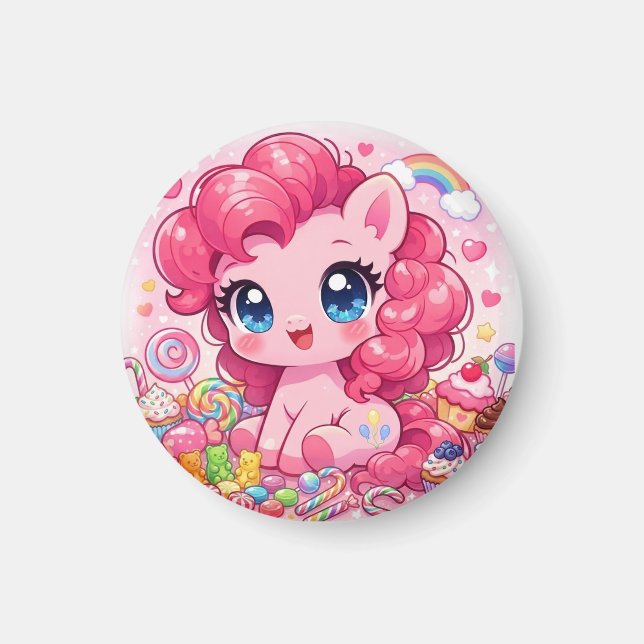 Kawaii Pink Pony Chibi Art Magnet (Front)