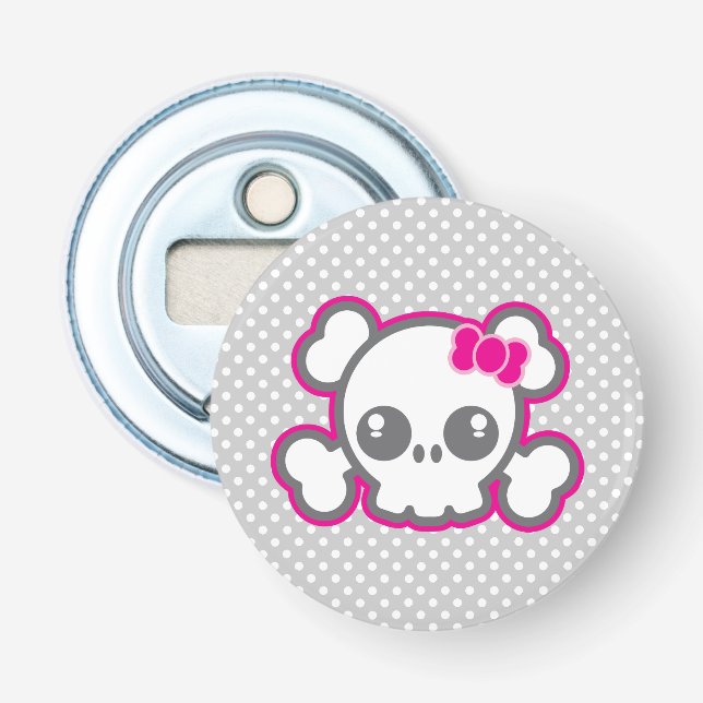 Kawaii Pink Ribbon Skull Bottle Opener (Front)
