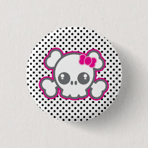 Kawaii Pink Ribbon Skull Button