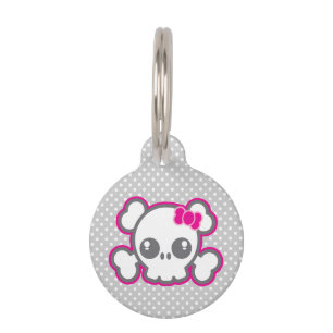 Kawaii Pink Ribbon Skull Dog Tag
