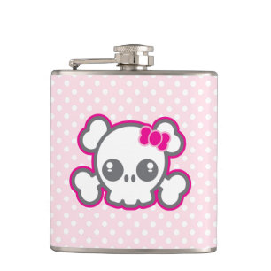 Kawaii Pink Ribbon Skull Flask