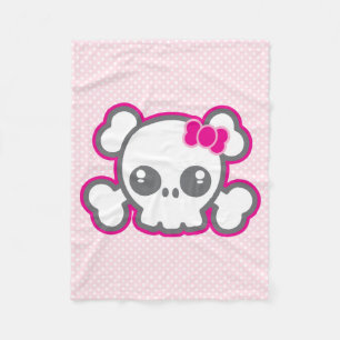 Kawaii Pink Ribbon Skull Fleece Blanket