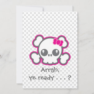 Kawaii Pink Ribbon Skull Halloween Party Invite