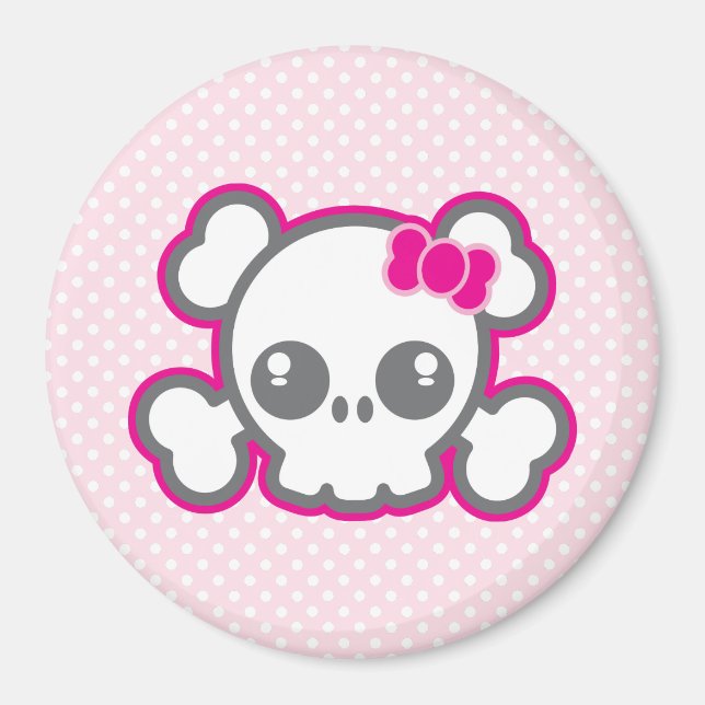 Kawaii Pink Ribbon Skull Magnet (Front)