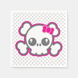 Kawaii Pink Ribbon Skull Napkins