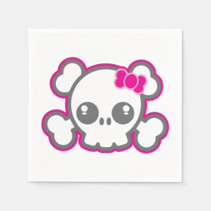 Kawaii Pink Ribbon Skull Napkins