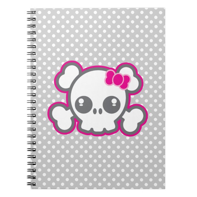 Kawaii Pink Ribbon Skull Notebook (Front)