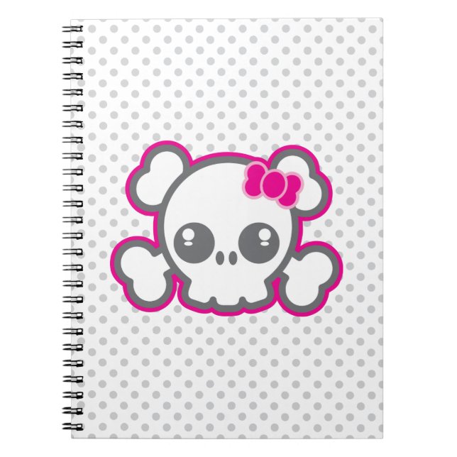 Kawaii Pink Ribbon Skull Notebook (Front)