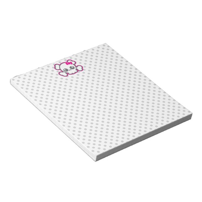 Kawaii Pink Ribbon Skull Notepad (Angled)