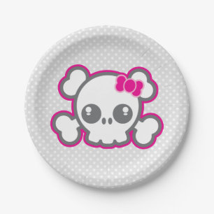 Kawaii Pink Ribbon Skull Paper Plates
