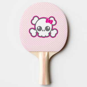 Kawaii Pink Ribbon Skull Ping Pong Paddle