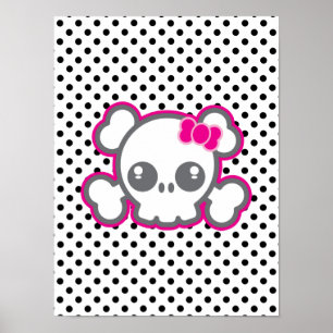 Kawaii Pink Ribbon Skull Poster Print