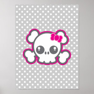 Kawaii Pink Ribbon Skull Poster Print