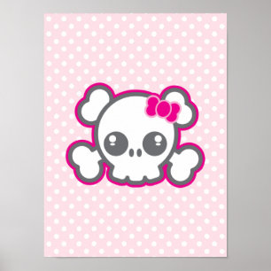 Kawaii Pink Ribbon Skull Poster Print