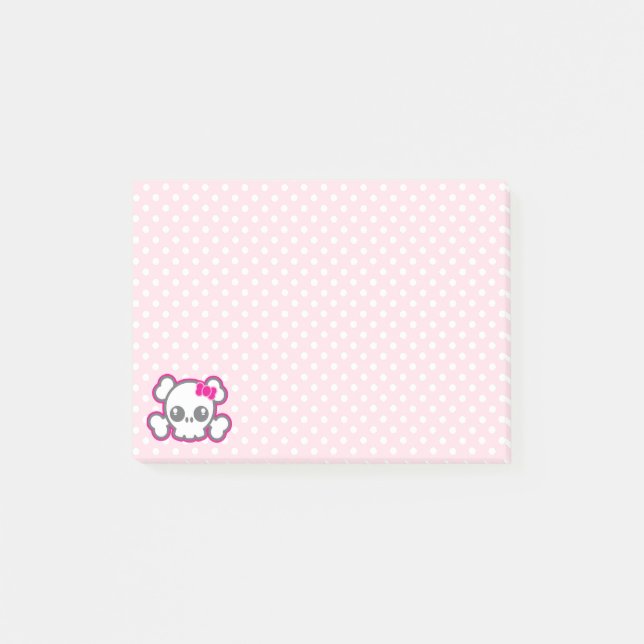 Kawaii Pink Ribbon Skull Sticky Note Cards (Front)