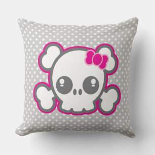 Kawaii Pink Ribbon Skull Throw Pillow