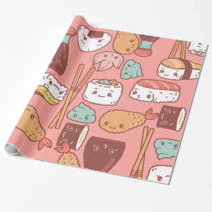 kawaii pink sushi tempura cute wrapping paper