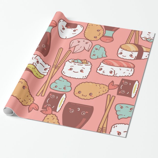 kawaii pink sushi tempura cute wrapping paper (Unrolled)