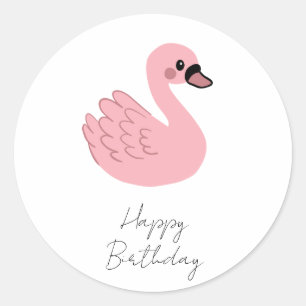 Kawaii Pink Swan – Cute Cartoon Animal Design Classic Round Sticker