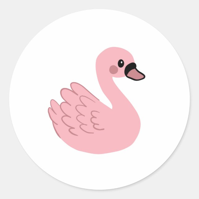 Kawaii Pink Swan – Cute Cartoon Animal Design Classic Round Sticker (Front)