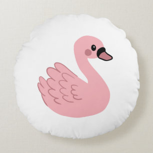 Kawaii Pink Swan – Cute Cartoon Animal Design Round Cushion