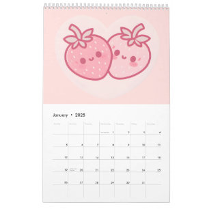 Kawaii Pink Valentines Strawberries Calendar
