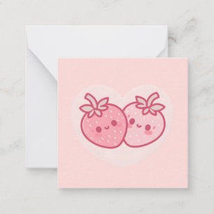 Kawaii Pink Valentines Strawberries Card