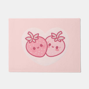 Kawaii Pink Valentines Strawberries Doormat