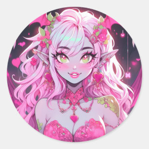 Kawaii Pinkcore Fantasy Demon Anime Girl Classic Round Sticker