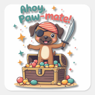 Kawaii Pirate Boxer Dog Square Sticker