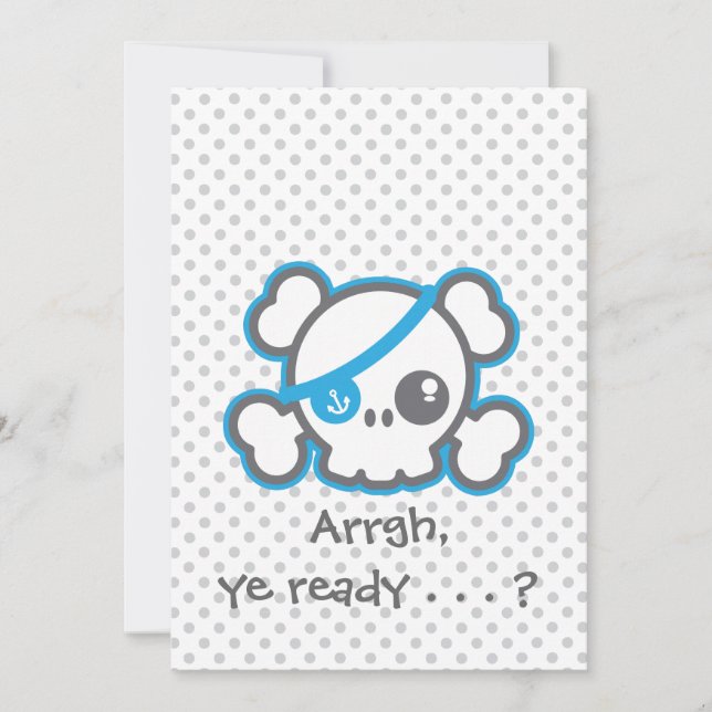 Kawaii Pirate Skull Halloween Party Invitation (Front)