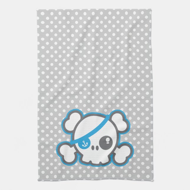 Kawaii Pirate Skull Kitchen Towel (Vertical)