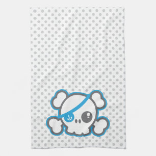 Kawaii Pirate Skull Kitchen Towel