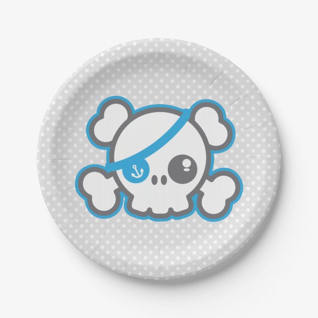 Kawaii Pirate Skull Paper Plates (Front)