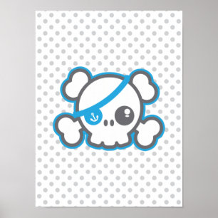 Kawaii Pirate Skull Poster Print