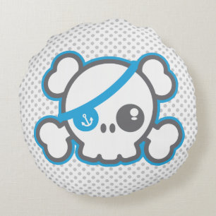 Kawaii Pirate Skull Round Pillow