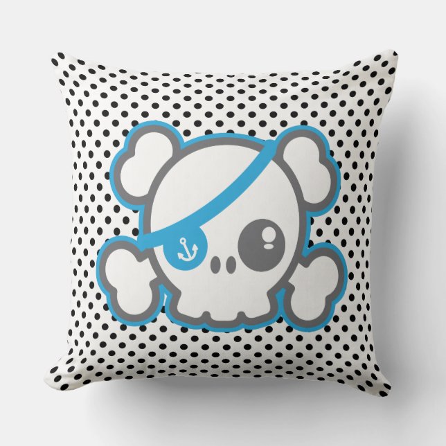 Kawaii Pirate Skull Throw Pillow (Front)
